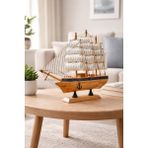 Hediye Filesi El Yapımı Ahşap Yelkenli Gemi Maketi 20X20 cm – Dekoratif Ofis & Salon Masa Üstü Hediyelik – 528-CB - 20 x 20 cm