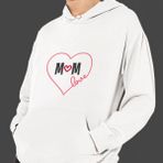 Hediye Kesesi Anneler Günü "love Mom" Baskılı Cepli, Kapşonlu Beyaz Unisex Sweatshirt HK2624