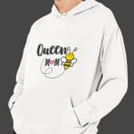 Hediye Kesesi Anneler Günü "queen Mom" Baskılı Cepli, Kapşonlu Beyaz Unisex Sweatshirt HK2623