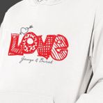 Hediye Kesesi Kişiye Özel Love Temalı Sevgiliye Özel Cepli, Kapşonlu Beyaz Unisex Sweatshirt HK2519 - 2XL