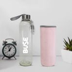 Hediye Kesesi Kişiye Özel Peluş Kılıflı Cam MATARA 750 ML - Pembe