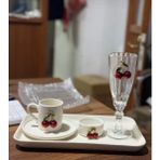 Hediye Köşkü 6 Kişilik 30 Parça Kirazlı Porselen Kahve Sunum Seti - Beyaz - 90 ml