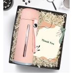 Hediye Kutusunda 500 ml Plastik Sargılı Cam Matara (Pembe)