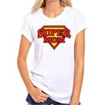 Hediye Panayırı Anneler Günü Hediyesi Super Mom (Süper Anne) Baskılı Tişört - XXL - 001-Beyaz