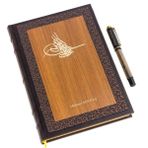 Hediye Rengi 60468 İsme Özel Ahşap Kapaklı Tuğra Temalı Kalem ve Defter Seti