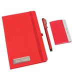 Hediye Rengi İsme Özel Kırmızı Defter Kartvizitlik ve Kalem Özel Tasarım Kutulu​ Hediye Seti
