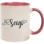 Hediye Rengi Isme Özel - Pembe Kulplu Kupa Bardak - Kalpli Isim - Beyaz - Pembe