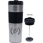 Hediye Rengi Isme Özel Premium French Press Çelik Termos 450 ml M1 - Gri