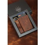 Hediye Seti Hakiki Deri Clot Kahve Mekanizmalı Kartlık&Anahtarlık