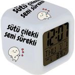 Hediye Vakti Sütü Çilekli Seni Sürekli Tasarımlı 7 Renk Değiştiren Alarmlı Dijital Küp Saat