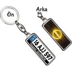 Hediye Zengini Kişiye Özel Mini Nissan Neon Sarı Logo Tema Plaka Anahtarlık - Gümüş
