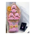 HediyeArıları Kelebek Kolye ve Büyük Boy Pembe Peluş Ayıcık Buketi Hediye Seti
