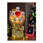 HediyeArıları Led Işıklı Beyaz Ayıcık ve Kırmızı Kalp Buketi & Kelebek Kolye