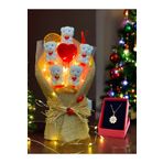 HediyeArıları Led Işıklı Beyaz Ayıcık ve Kırmızı Kalp Buketi & Papatya Kolye
