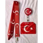 Hediyebum Türk Bayrağı Boyun Askısı Yoyo ve Yan Kartlık Set