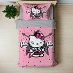 Hediyechy Hello Kitty Temalı Baskılı Tek Kişilik Nevresim Takımı - Renkli - 160 x 220 cm