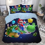 Hediyechy Super Mario Uzay Temalı Baskılı Çift Kişilik Nevresim Takımı - Renkli - 200 x 220 cm