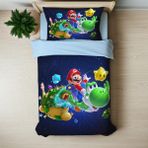 Hediyechy Super Mario Uzay Temalı Baskılı Tek Kişilik Nevresim Takımı - Renkli - 160 x 220 cm