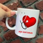 Hediyeci Abla Size Özel Aşk Doktorum Seramik Baskılı Beyaz Kupa Bardak