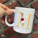 Hediyeci Abla Size Özel M Harfli Seramik Baskılı Beyaz Kupa Bardak