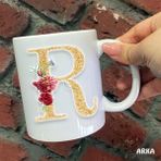 Hediyeci Abla Size Özel R Harfli Seramik Baskılı Beyaz Kupa Bardak