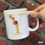 Hediyeci Abla Size Özel Y Harfli Seramik Baskılı Beyaz Kupa Bardak
