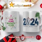 Hediyeci Market HMK-00023-06 Kişiye Özel 2024 Yılbaşı Temalı Beyaz Kupa Bardak