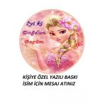 hediyehobihersey İsimli For Elsa Resimli Özel Yuvarlak Şekerli Kağıt Yenilebilir Kağıt Üzerine Resimli Pasta Baskısı