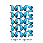 hediyehobihersey Kelebekler Deseni Mavi A4 Boyutunda Yenilebilir Süsü Pasta Kurabiye Şeker Hamuru Kağıt Baskısı