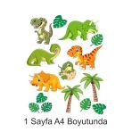 Hediyehobihersey Sevimli Dinazorlar 1 Sayfa A4 Yenilebilir Pasta Kurabiye Şeker Hamuru Kağıt Baskısı