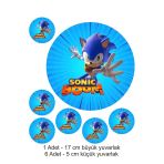 hediyehobihersey Sonic Boom 7 Adet Yuvarlak Yenilebilir Pasta Süsü Kurabiye Cupcake Şeker Hamuru Kağıt Baskısı