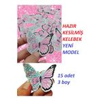 hediyehobihersey Yeni Model Pembe Hazır Kesilmiş Kelebekler Şekerli Kağıda Baskı Yenilebilir Kelebekler Baskısı