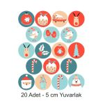 Hediyehobihersey Yılbaşı Christmas 20 Adet 5 Cm Yenilebilir Pasta Süsü Kurabiye Cupcake Şeker Hamuru Kağıt Baskı