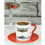 Hediyelen Deniz Subayı Türk Kahvesi Fincanı Kırmızı