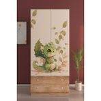 Hediyeler Kapında 2 Kapaklı Dino Haven 5 Raflı 2 Çekmeceli Askılı Ahşap Gardırop