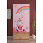 Hediyeler Kapında 2 Kapaklı Unicorn Dreams 5 Raflı 2 Çekmeceli Askılı Ahşap Gardırop