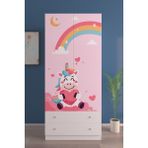 Hediyeler Kapında 2 Kapaklı Unicorn Dreams 5 Raflı 2 Çekmeceli Askılı Beyaz Gardırop