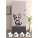 Hediyeler Kapında Antrasit 2 Kapaklı LONELY CAT 5 Raflı 2 Çekmeceli Askılı Gardırop