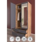 Hediyeler Kapında Aynalı 2 Kapaklı 5 Raflı 2 Çekmeceli Askılı Ahşap Antrasit Atlantik Çam Antrasit Gardırop