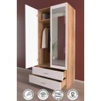 Hediyeler Kapında Aynalı 2 Kapaklı 5 Raflı 2 Çekmeceli Askılı Ahşap Beyaz Atlantik Çam Beyaz Gardırop