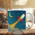 HEDIYELIK-0198 Hilal Ay ve Yıldızlı Gökyüzünde Roket Kupa Bardak