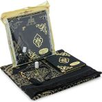 Hediyelik 4 Parça Mevlüt Seti Isme Özel Kadife Kaplı Yasin, Tesbihli Seccade Seti - Siyah - 115 x 68 cm