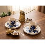 Hediyelik Çiçek Desenli El Yapımı Seramik Hediyelik Türk Kahve Fincanı Espresso –Fincan Seti 2li Set
