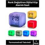 Hediyelik Dekoratif Termometreli Takvimli 7 Renk Değiştiren Dijital Küp Alarmlı Masa Çalar Saat