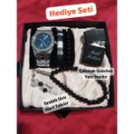 Hediyelik Özel Kutulu Erkek Kombin Saat Seti Çakmak Tesbih Bileklikler Hediye Seti - 6051 - 40 cm