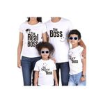 HediyeMania The Boss The Real Boss Baskılı 4lü Aile Boyu Tişört Kombini