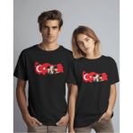 Hediyenza Atatürk ve Türk Bayrağı Türkiye Haritası Tasarımlı Çift T-Shirt - Siyah - S - M