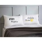 Hediyenza Evet Diyorum Doğdu Güneşim Pamuklu Çift Kişilik 50X70 cm Yastık Kılıfı Seti - 50 x 70 cm - Beyaz