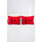 Hediyenza King Quenn Çift Kişilik Harfli Dekoratif Yastık Kılıfı 50X70 cm Kırmızı - 50 x 70 cm