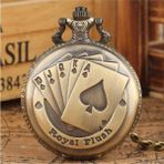 Hediyesahibi Kişiye Özel Retro Royal Flush Tasarımlı Quartz Köstekli Kolye Saat